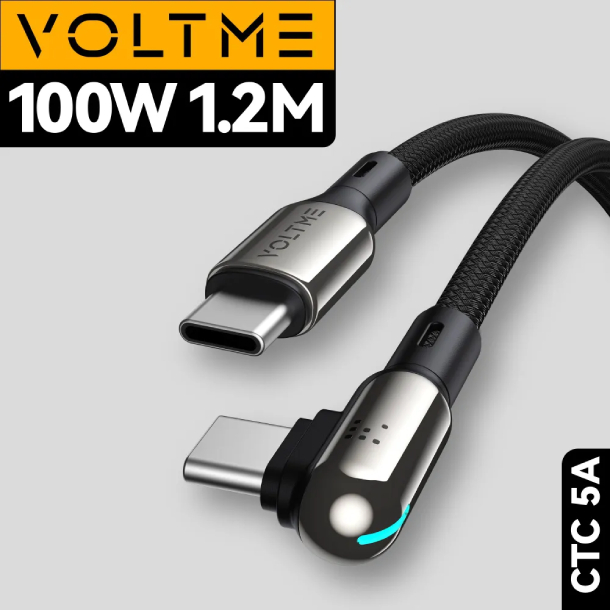 VOLTME Stark USB C+Type-C 5A 100 Вт 1.2м Нейлон 100W, Черный