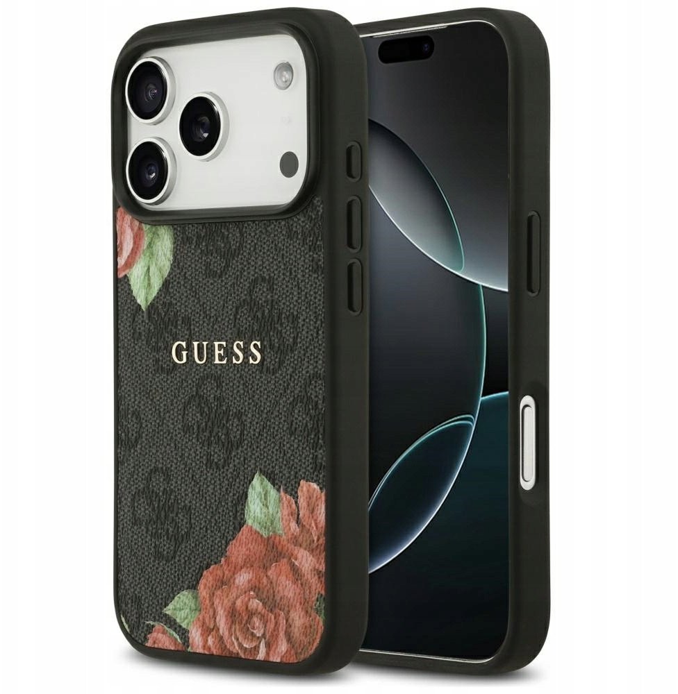 Чехол Guess iPhone 17 Pro Max PU Flowers Roses Hard Black, MagSafe, Черный