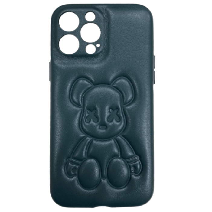 Чехол кожаный Bearbrick для Apple iPhone 14 Pro Max, Зеленый
