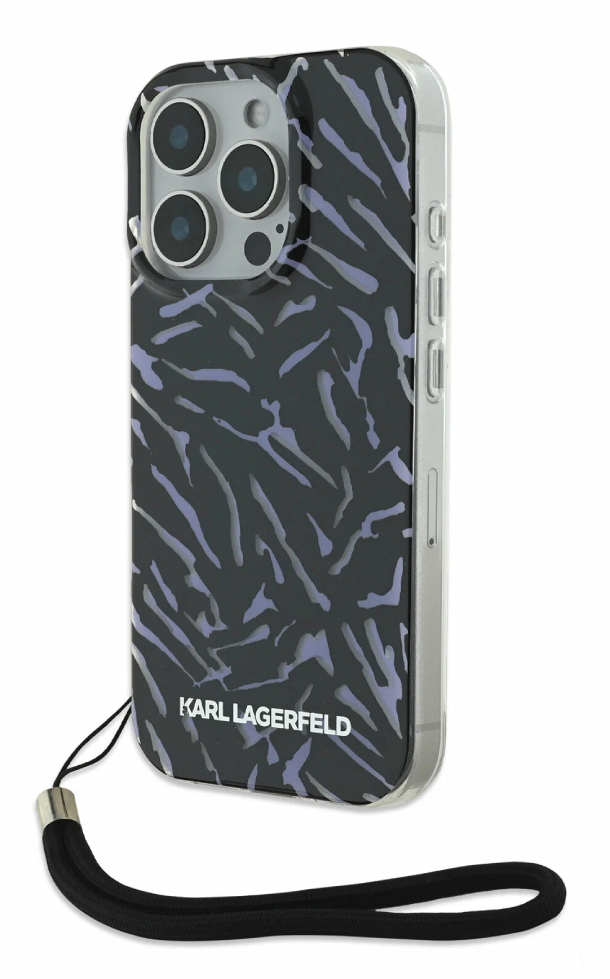 Чехол Lagerfeld для iPhone 16 Pro, PC/TPU Зебра + Нейлоновый ручной шнур, Фиолетовый
