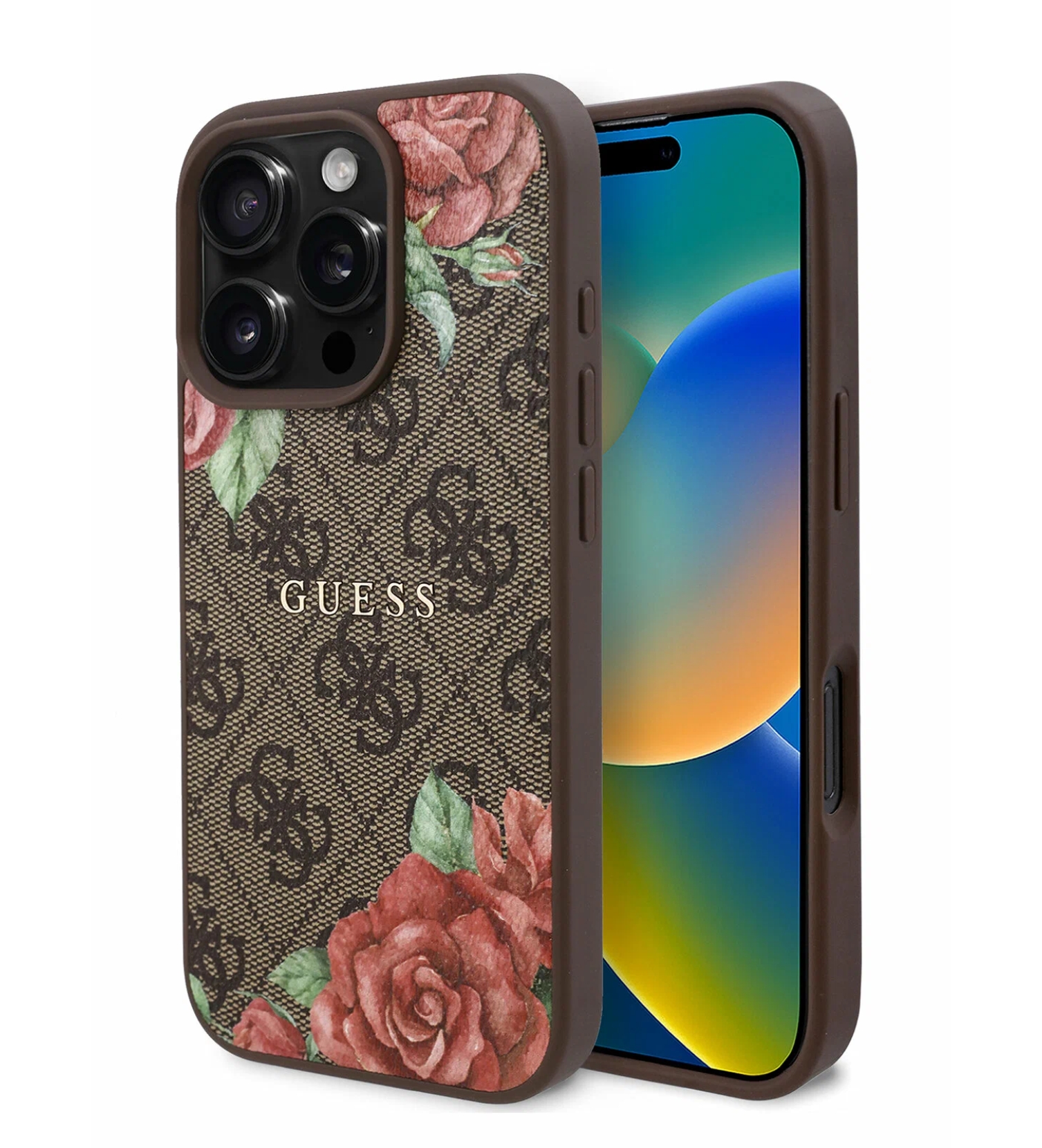 Чехол Guess PU Flowers Roses Hard с MagSafe для iPhone 16 Pro Max, Коричневый