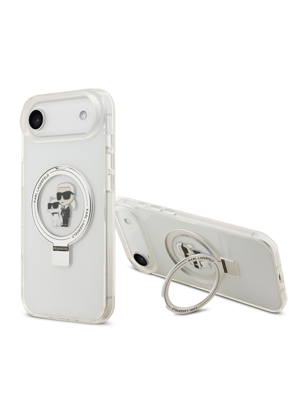 Чехол Lagerfeld iPhone Air IML + Ring stand NFT Karl & Choupette Hard Transp, MagSafe, Белый