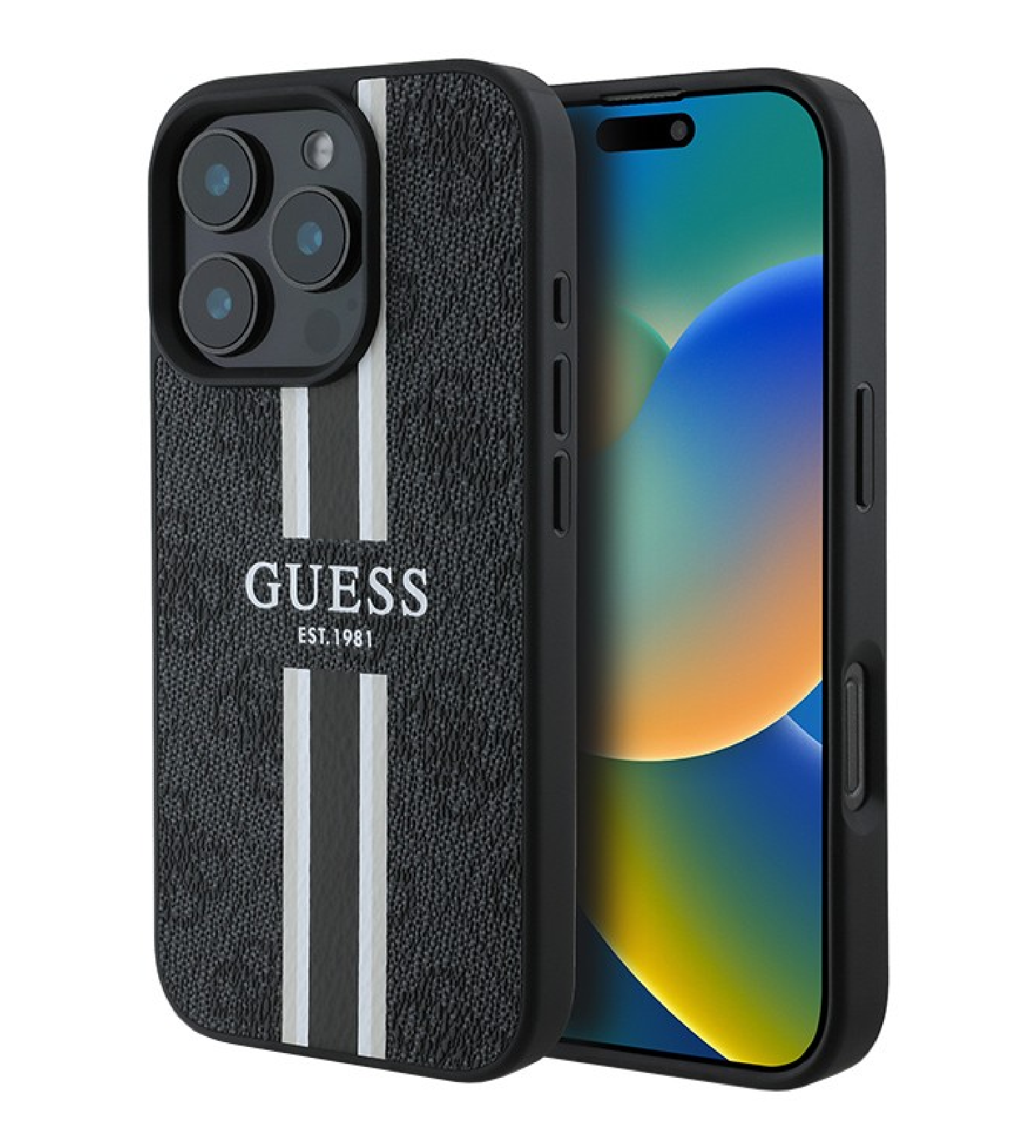 Чехол Guess PU 4G Stripes Hard с MagSafe для iPhone 16 Pro, Черный