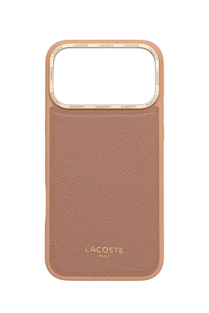 Чехол Lacoste для iPhone 17 Pro Max чехол PU Grained Metal Foil logo & Cam Hard (MagSafe), Розовый/золотой