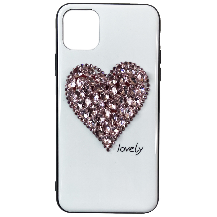 Чехол пластик для iPhone 11 Pro Max, Стразы сердце