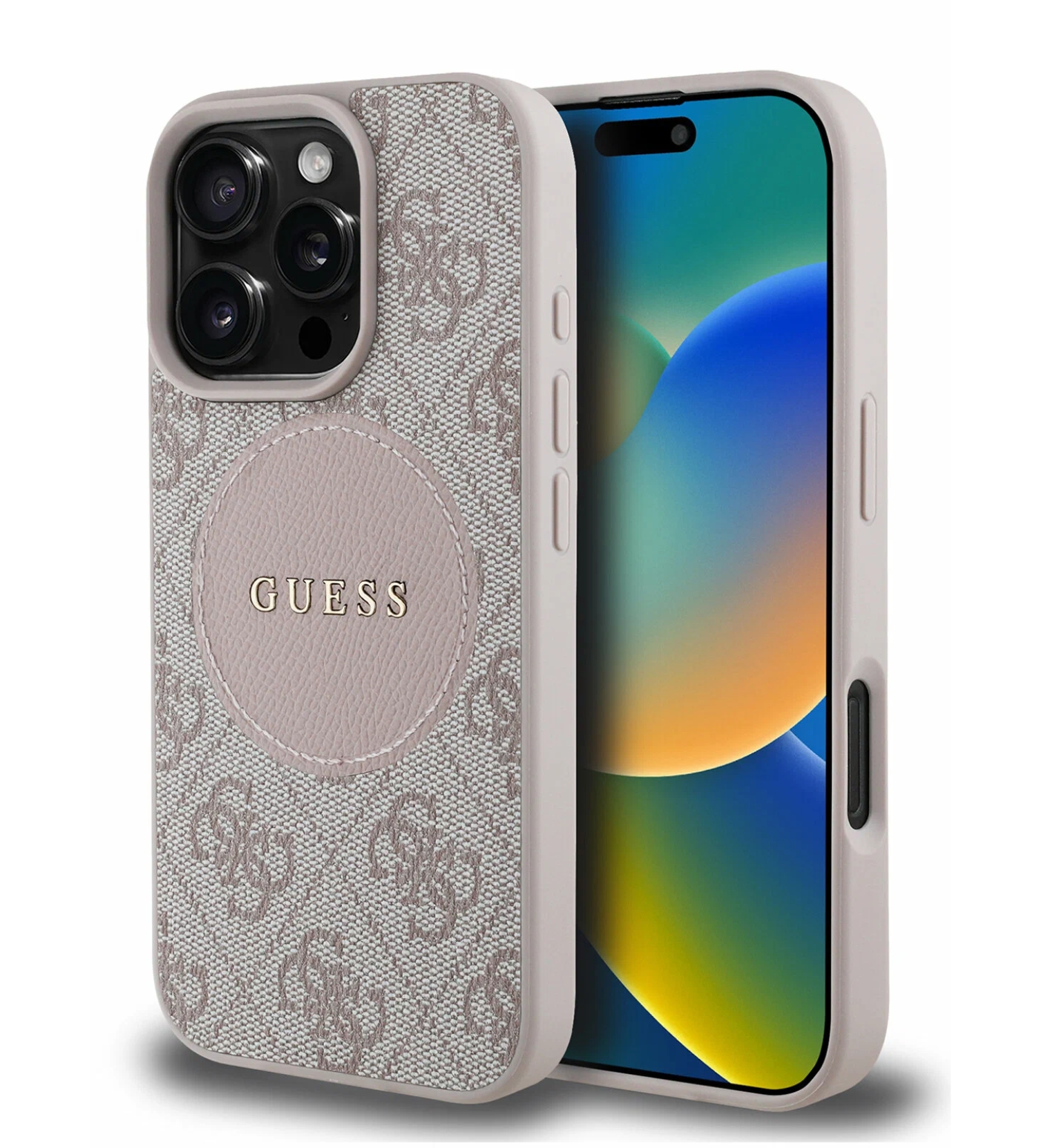 Чехол Guess PU 4G with Round Patch Metal logo Hard с MagSafe для iPhone 16 Pro Max, Розовый
