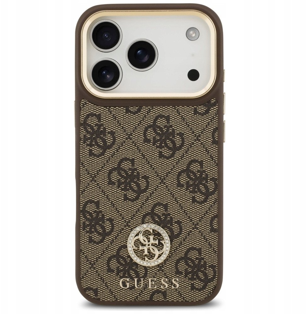 Чехол Guess iPhone 17 Pro PU 4G Diamond metal logo Gold camera Hard Brown, Magsafe, Коричневый