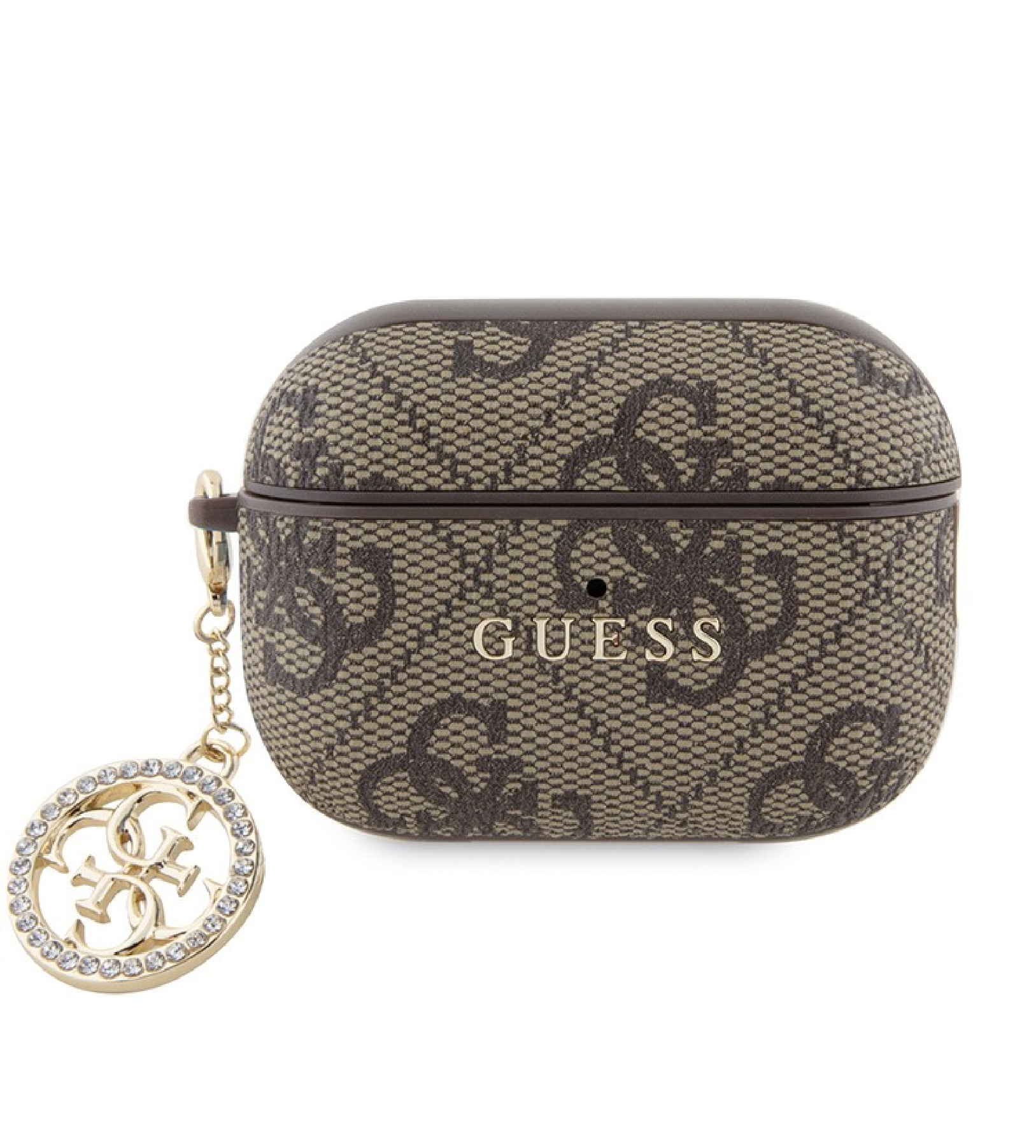 Чехол Guess PU leather 4G with Classic metal logo and Diamond charm для Airpods Pro 2, Коричневый
