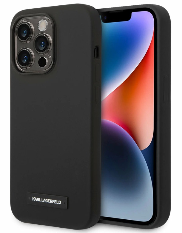 Чехол Lagerfeld для iPhone 15 Pro, Liquid silicone Metal plate logo Hard MagSafe, Черный