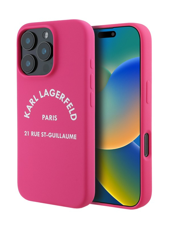Чехол Lagerfeld для iPhone 16 Pro Max, Силикон RSG логотип, Фуксия