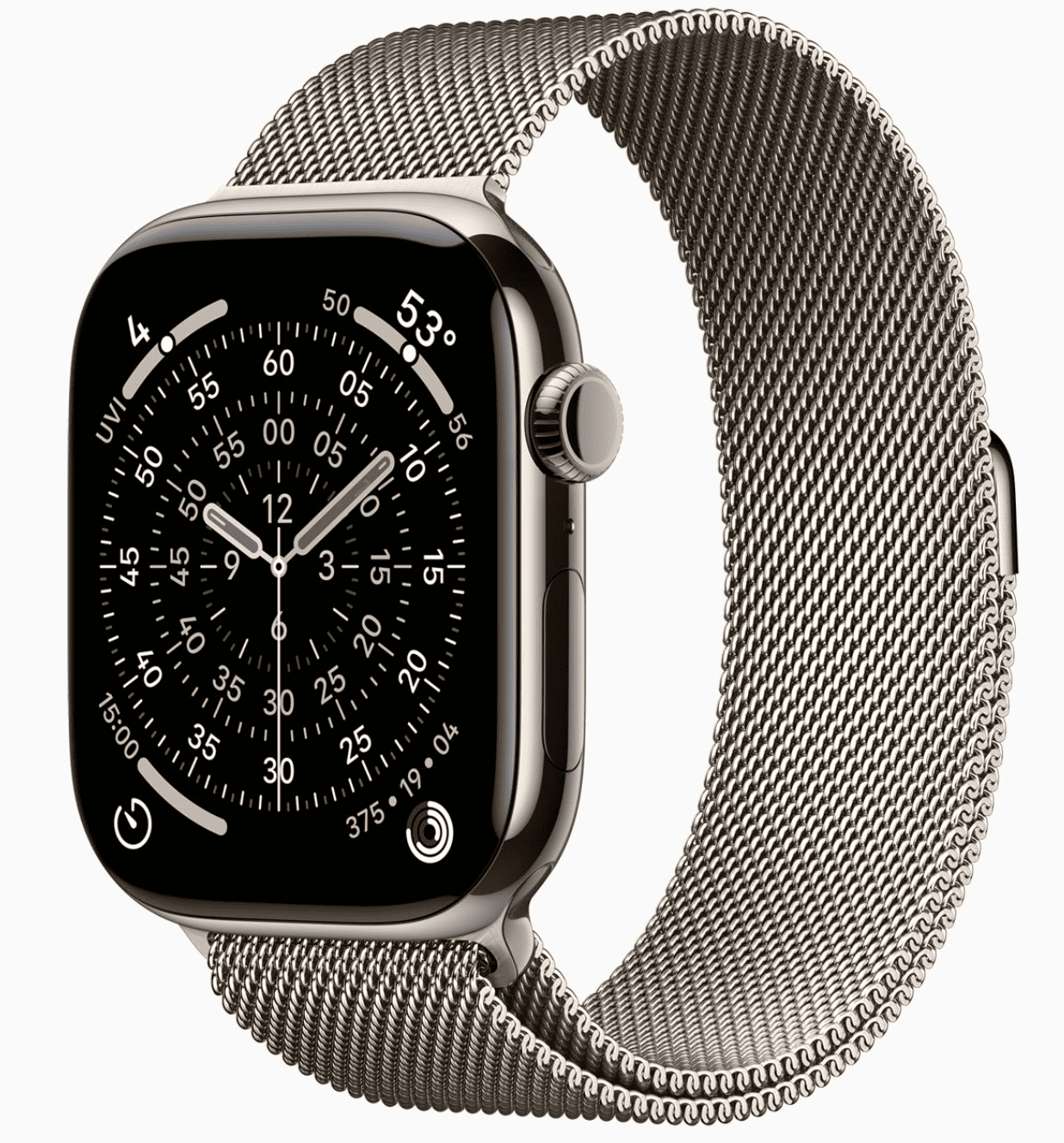 Apple Watch Series 11, 42 мм, корпус из натурального титана, ремешок Milanese бежевого цвета