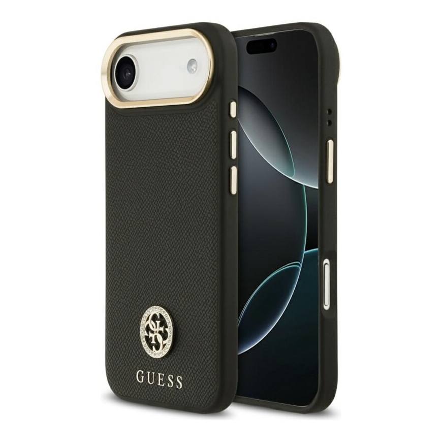 Чехол Guess iPhone Air PU Grained 4G Diamond metal logo Gold camera Hard Black, MagSafe, Черный