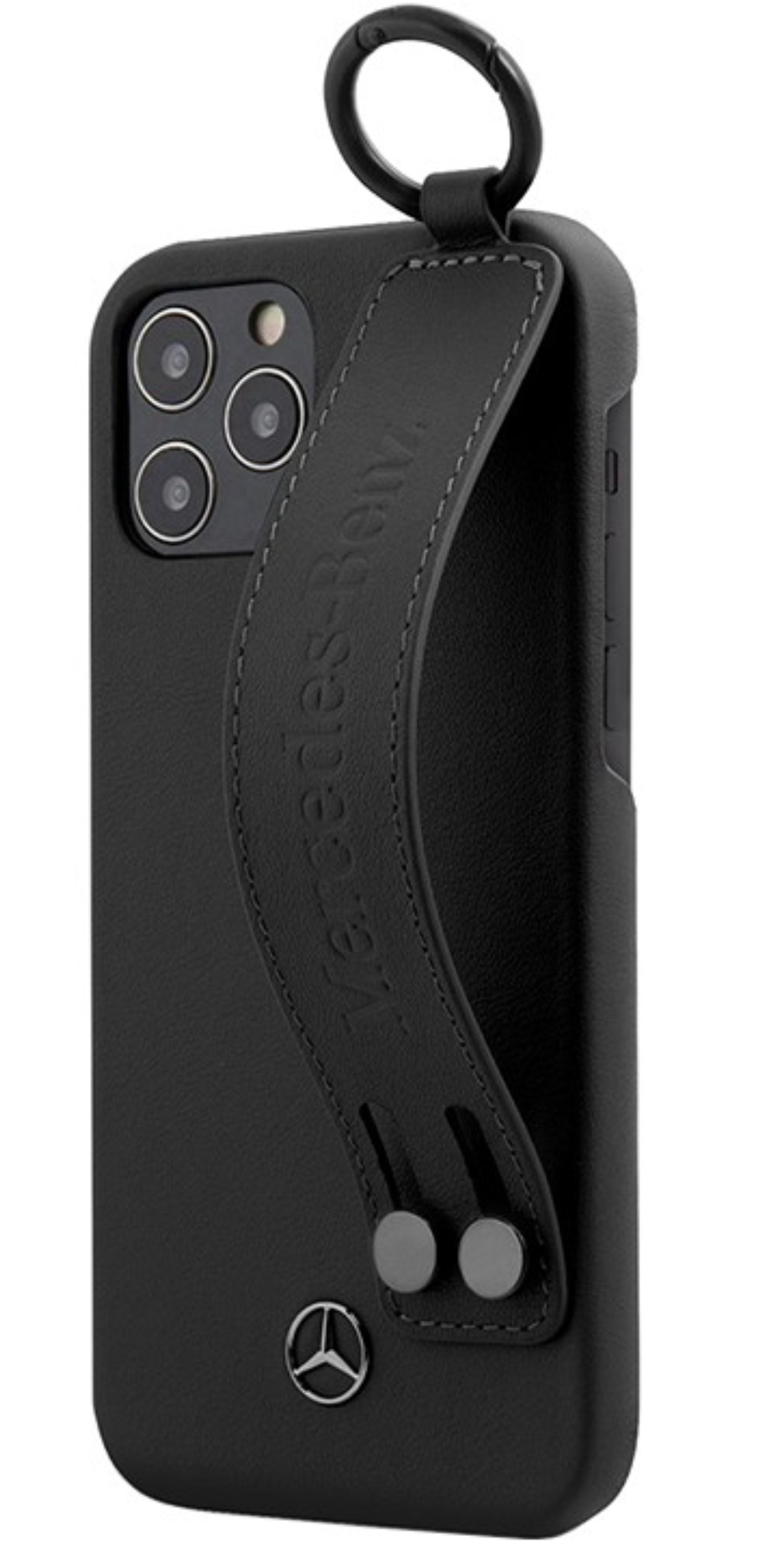 Чехол Mercedes для iPhone 12/12 Pro, Натуральная кожа с ремешком для рук, Черный