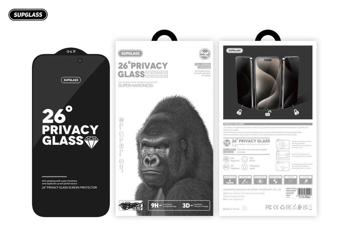 Защитное стекло SupGlass SG-12 Full Screen Coverage 26° Privacy Glass iPhone 17 Pro (6.3)