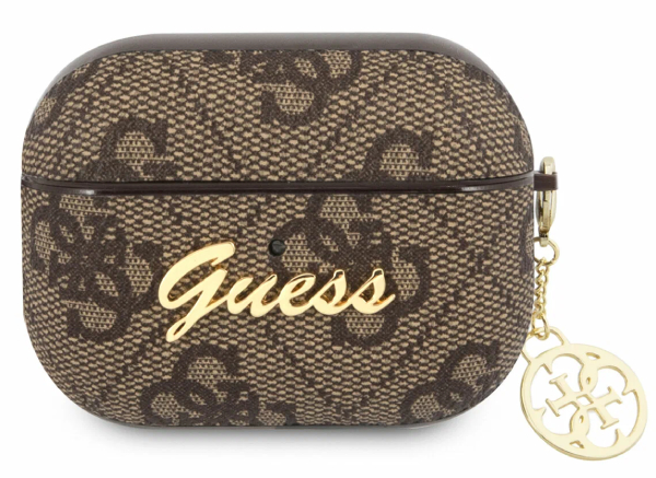 Чехол Guess для Airpods Pro PU leather 4G с металлический логотип и брелок, Коричневый