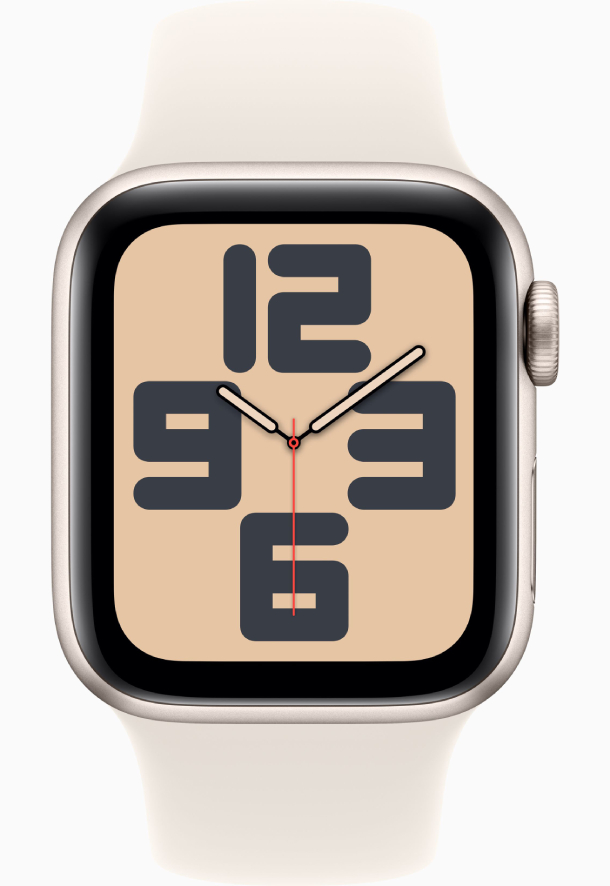 Apple Watch SE 2024, 44 мм, корпус из алюминия цвета «сияющая звезда», спортивный ремешок цвета «сияющая звезда», размер M/L, MXEV3