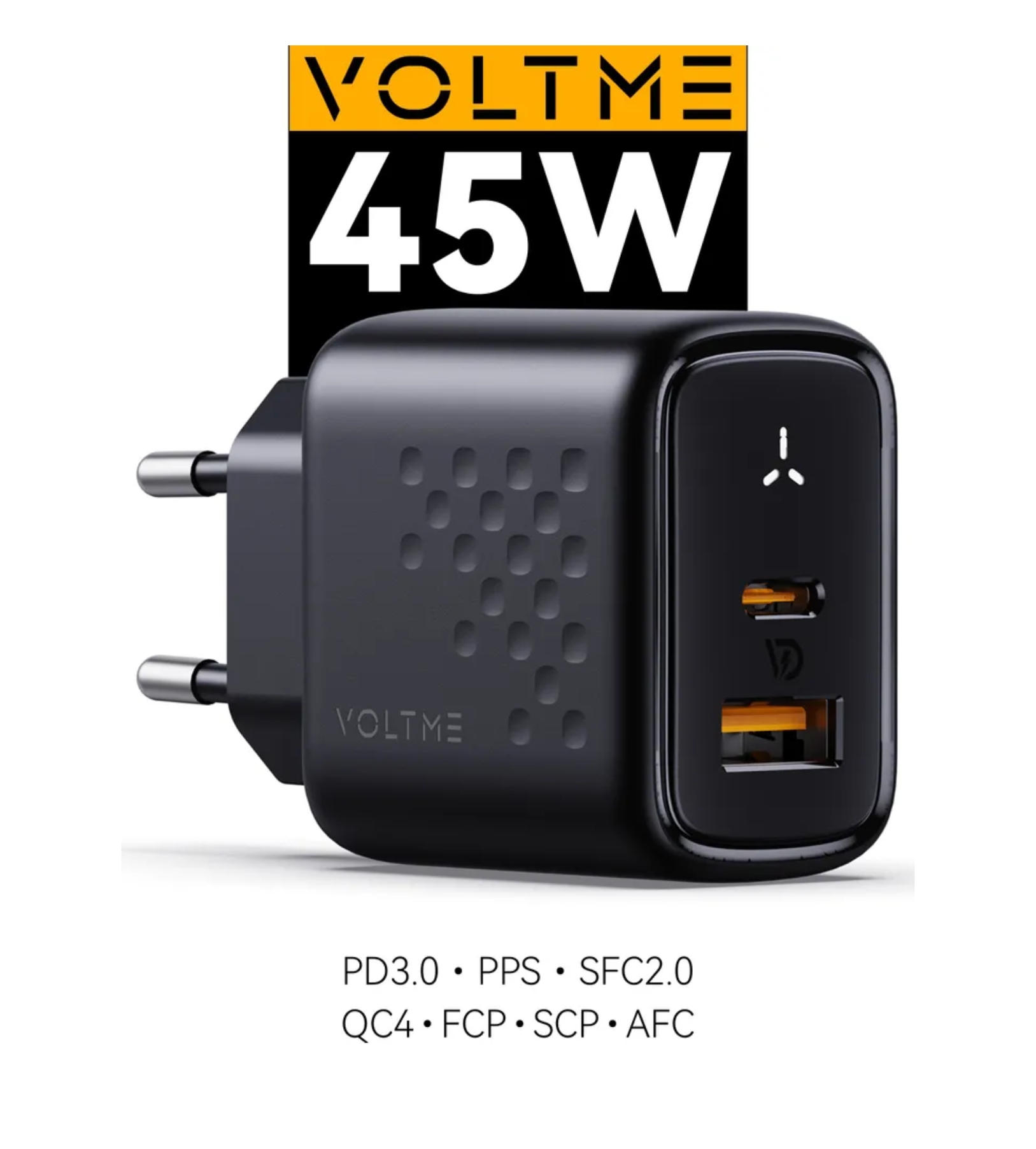 VOLTME Revo 45CA Duo GaN, PD 3.0 45 W Вт USB A + Type-C, Черный