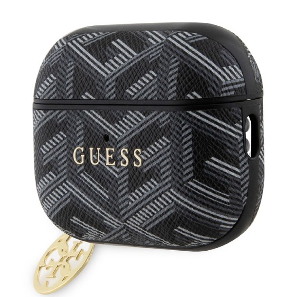 Чехол Guess для Airpods Pro 2 PU Кожа G CUBE с металлическим типом и брелком, Черный