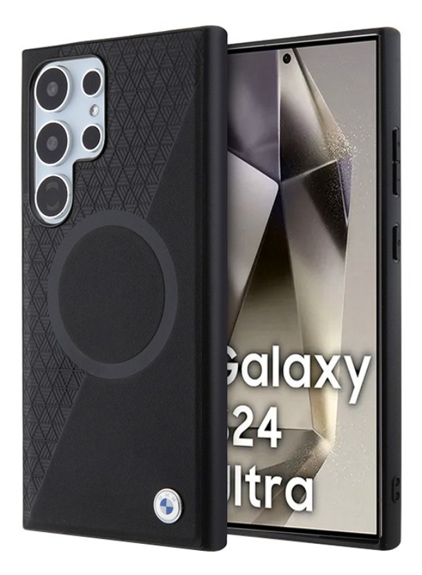 Чехол BMW для Samsung Galaxy S24 Ultra, Текстурированная кожа с металлическим логотипом, Черный