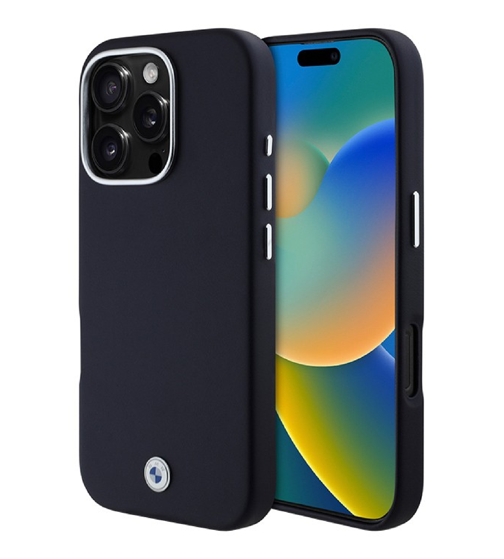 Чехол BMW Signature PU Full Wrapped Metal logo & Camera с MagSafe для iPhone 16 Pro, Темно-синий