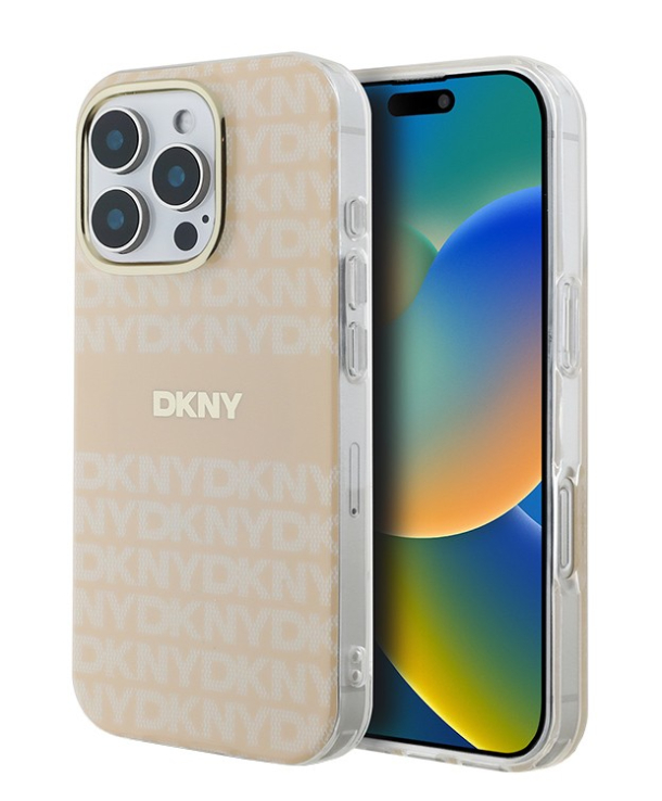 Чехол DKNY для iPhone 16 Pro Max, PC/TPU MagSafe Повторяющая текстурная полоска, Розовый 