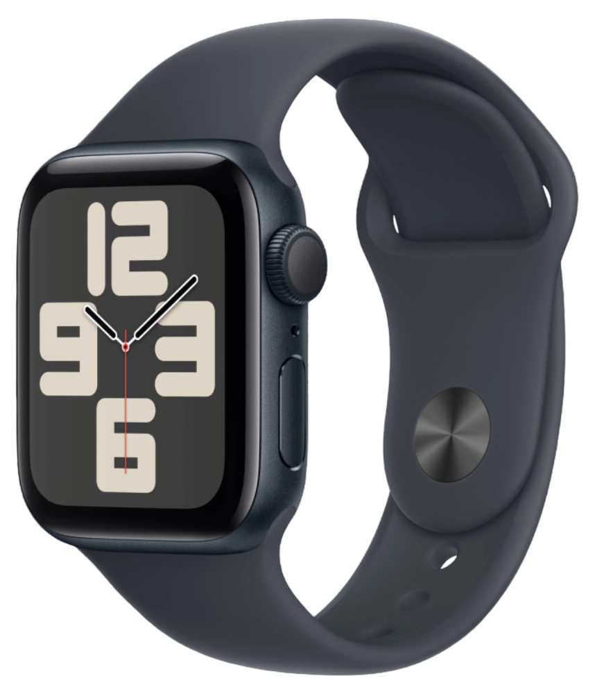 Apple Watch SE 2024 + Cellular 44 мм, корпус из алюминия цвета «Темная ночь», спортивный ремешок цвета «Темная ночь» S/M (MXGL3)