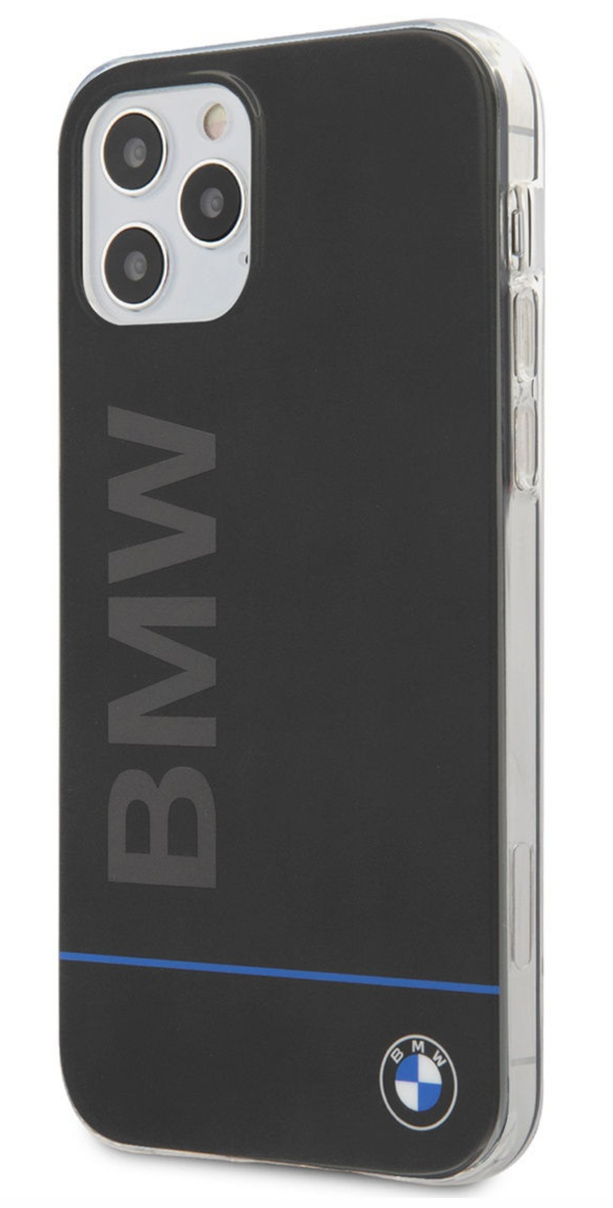 Чехол BMW Signature PC/TPU Синий логотип с линейной печатью для Apple iPhone 12/12 Pro, Черный