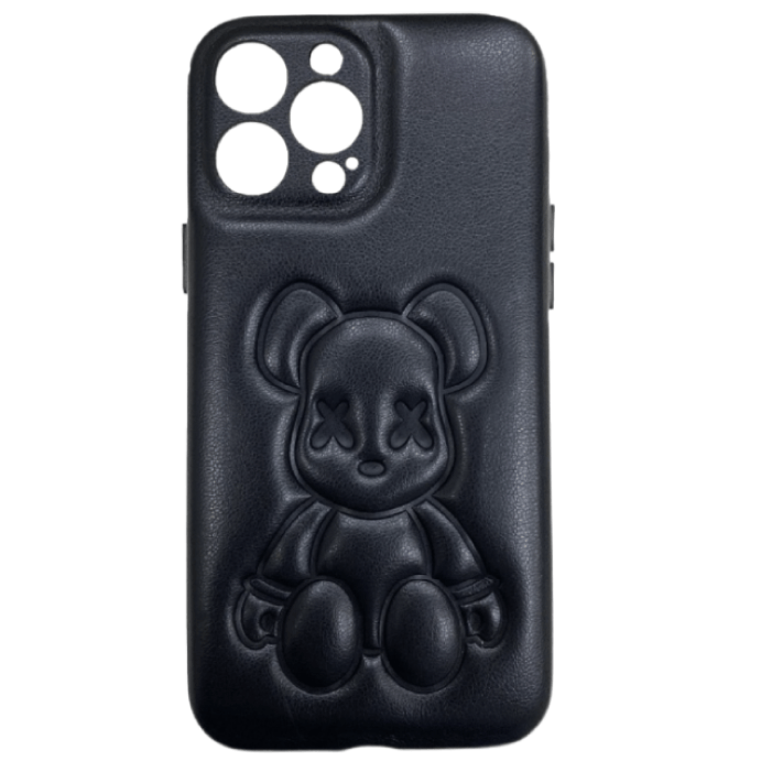 Чехол кожаный Bearbrick для Apple iPhone 14 Pro, Черный