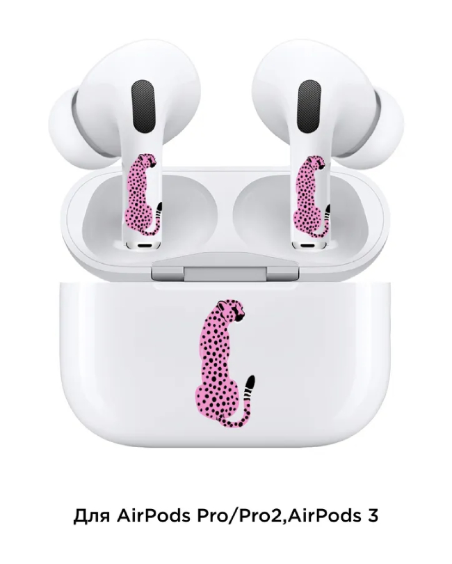Набор наклеек "vlp" для наушников и зарядного кейса AirPods Pro/Pro2, pink cheetah