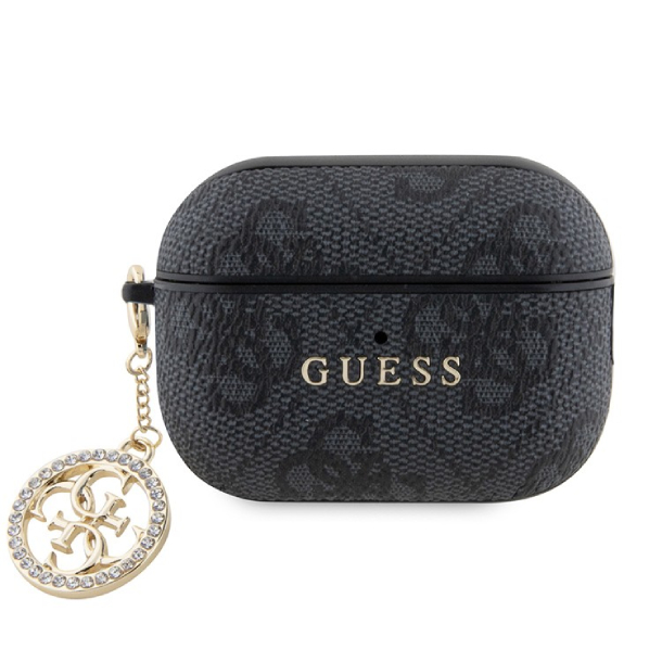 Чехол Guess для Airpods Pro 2 PU Кожа 4G с металлическим логотипом и брелком, Черный