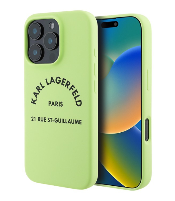 Чехол Lagerfeld для iPhone 16 Pro, Силикон RSG логотип, Зеленый