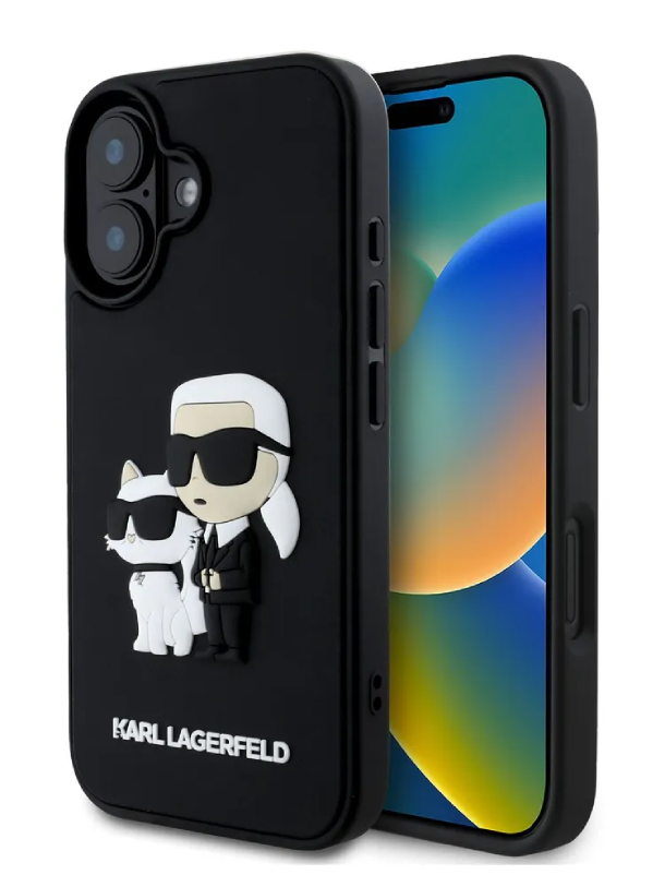 Чехол Lagerfeld для iPhone 16 Plus, Силикон NFT Karl & Choupette Heads MagSafe, Черный 