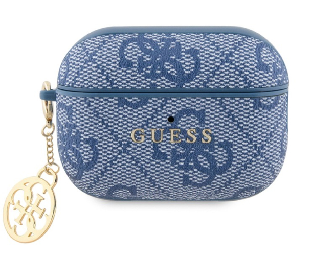 Чехол Guess для Airpods 2 PU leather 4G с металлическим логотипом и карабином, Синий