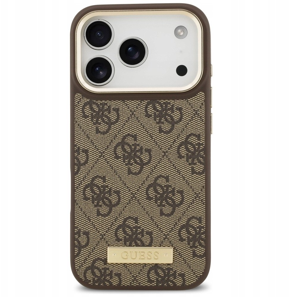 Чехол Guess iPhone 17 Pro чехол PU 4G Plate metal logo and Gold camera Hard Brown, Magsafe, Коричневый