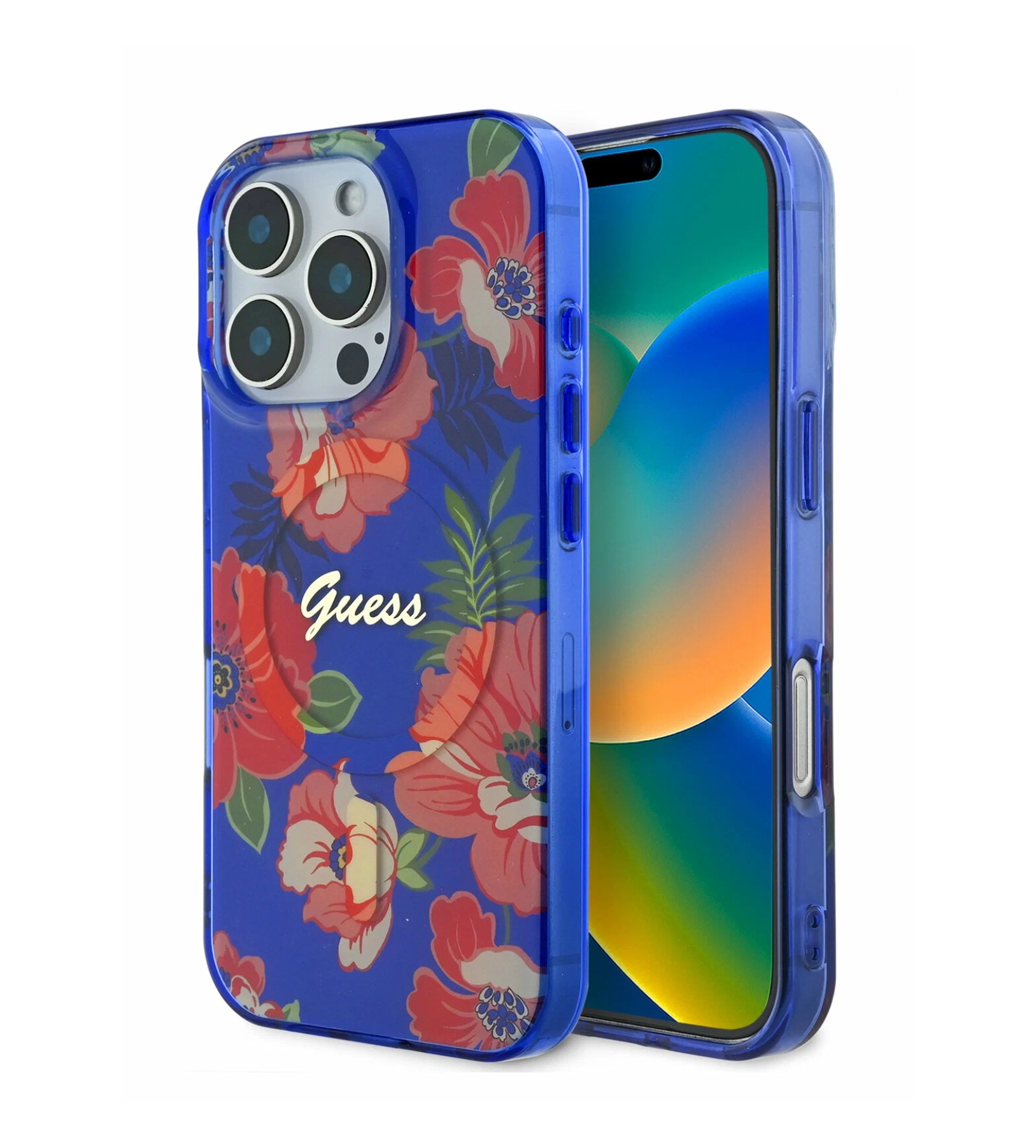 Чехол Guess PC/TPU Flowers Invisible Ring (MagSafe) для iPhone 16 Pro Max, Красный