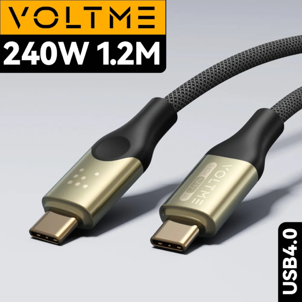 VOLTME Utron USB C+Type-C 5A 240 Вт 8K 1.2м Нейлон 240W, Черный