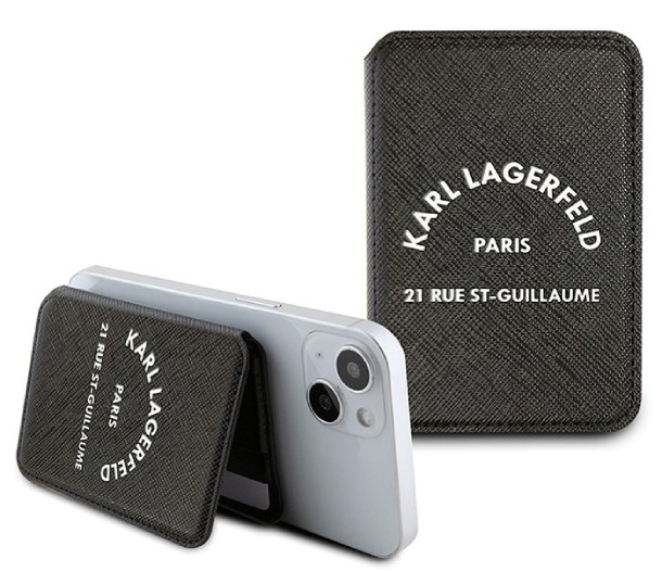 Чехол-бумажник Lagerfeld Wallet MagSafe Cardslot Stand Saffiano RSG logo, Черный