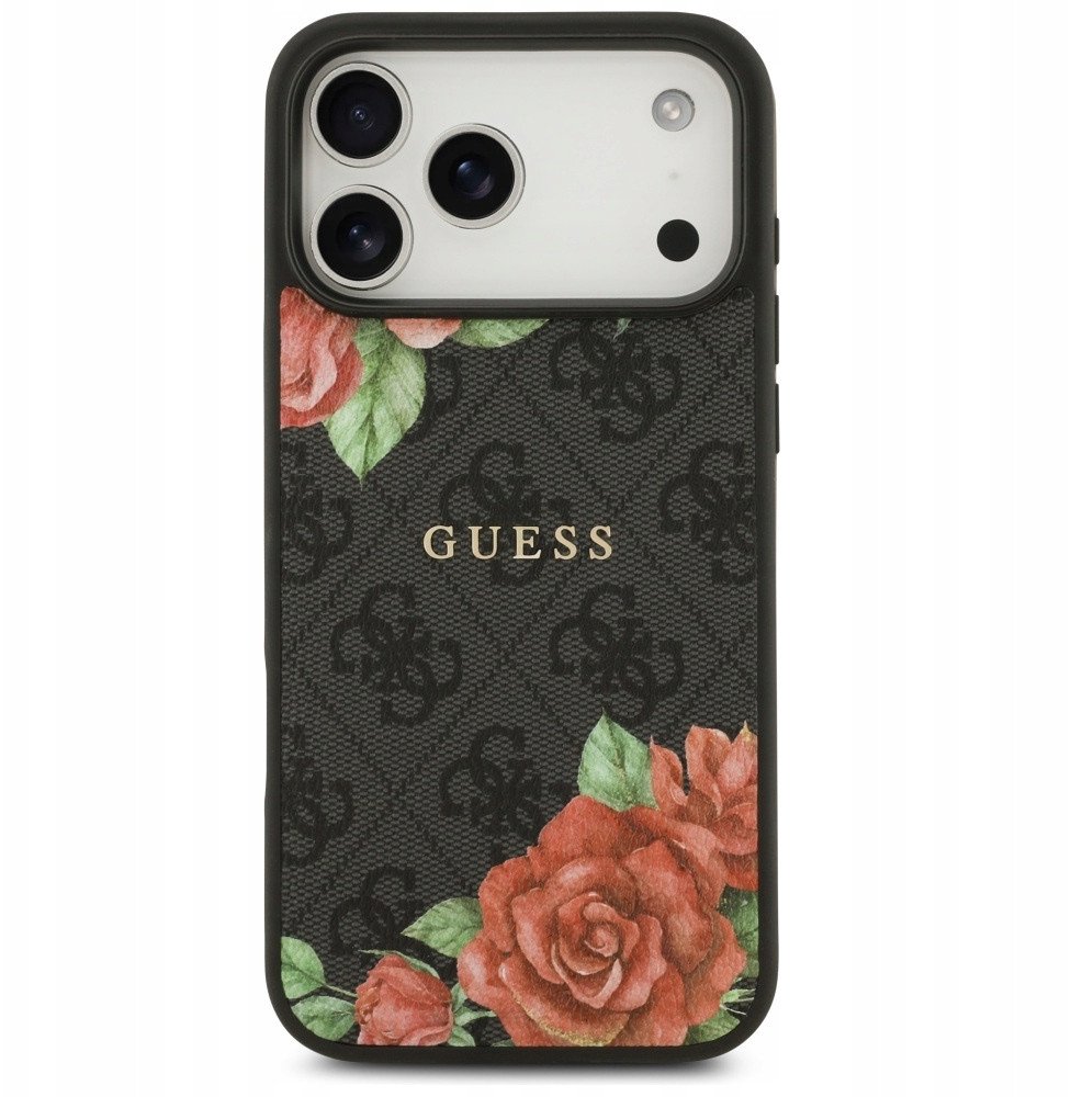 Чехол Guess iPhone 17 Pro PU Flowers Roses Hard Black, Magsafe, Черный