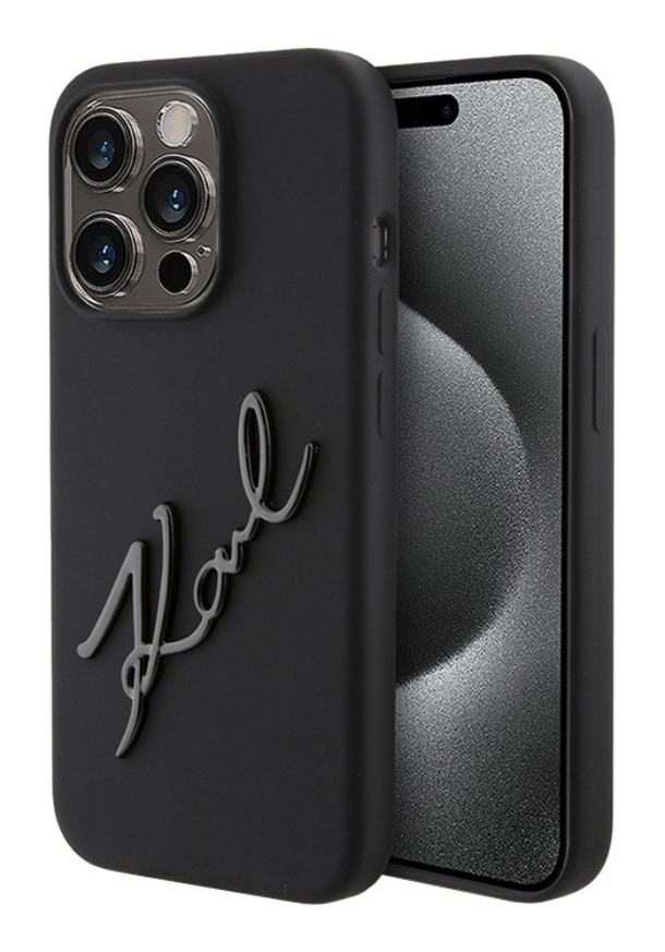 Чехол Lagerfeld для iPhone 15 Pro Max, Силикон Liquid Metal Autograph Hard, Черный