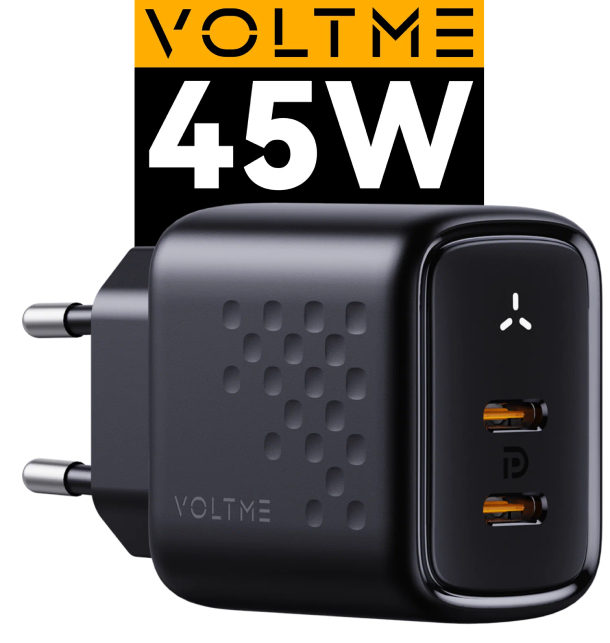 VOLTME Revo 45CC Duo GaN, PD 3.0 45 W Вт USB Type-C + Type-C, С коробкой, Черный
