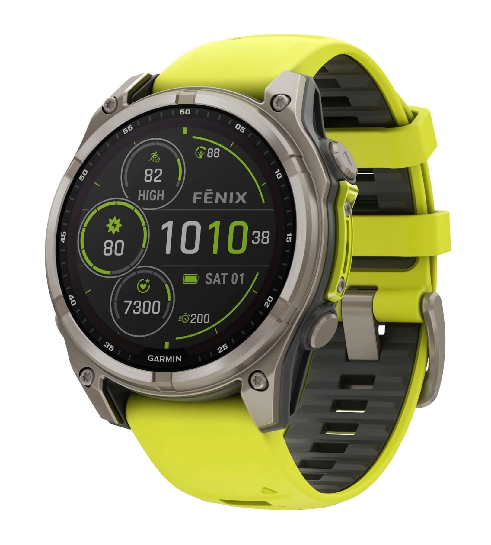 Garmin Fenix 8, 47 мм, Solar, Sapphire Titanium with AMP Yellow/Graphite silicone band, Желтый/графитовый
