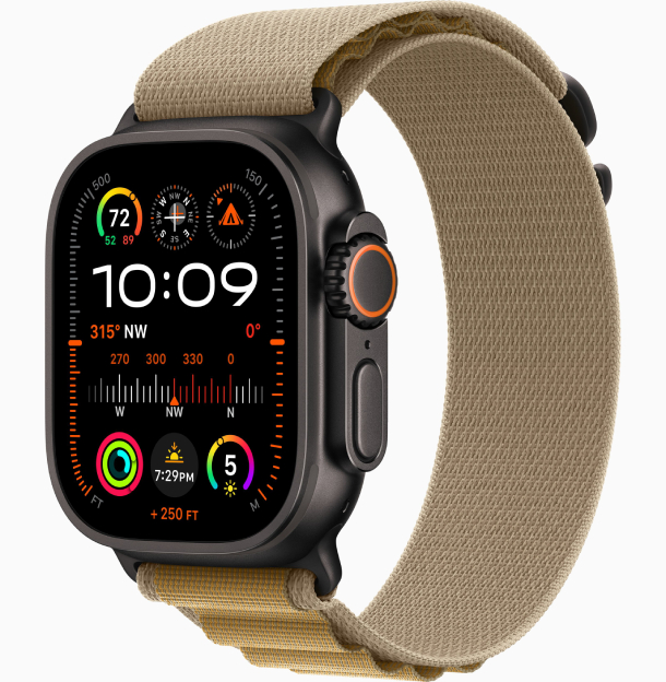 Apple Watch Ultra 2, 2024, GPS, 49 мм, корпус из черного титана, ремешок Alpine Case Tan Alpine Loop Medium