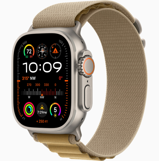Apple Watch Ultra 2, 2024, GPS, 49 мм, корпус из бежевого титана, ремешок Alpine Case Tan Alpine Loop, размер M, FNH93