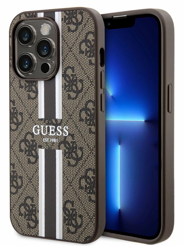 Чехол Guess для iPhone 15 Pro Max, PU 4G Stripes Hard MagSafe, Коричневый