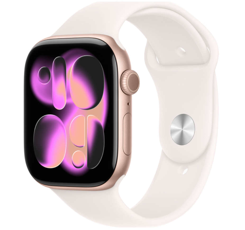 Apple Watch Series 11 GPS 46мм, корпус цвета "Розовое золото", розовый спортивный ремешок S/M (MEV64)