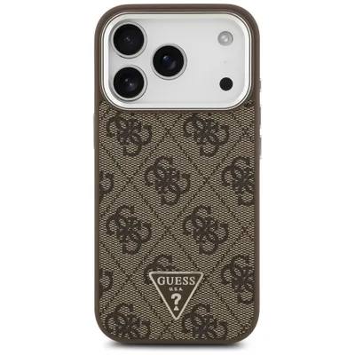 Чехол Guess iPhone 17 Pro PU 4G Triangle metal logo Silver camera Hard Brown, Magsafe, Коричневый