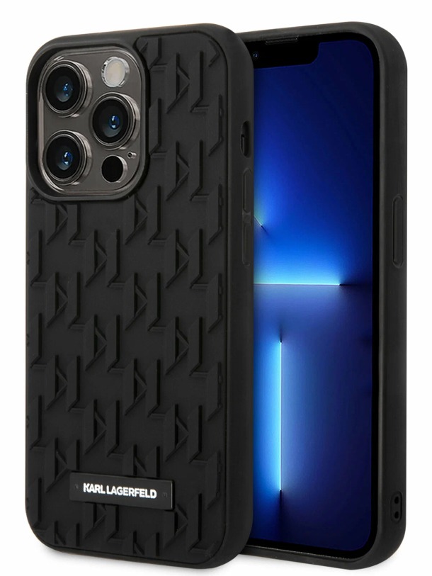 Чехол Lagerfeld для iPhone 15 Pro Max, 3D Резиновая монограмма с металлический логотипом, Черный