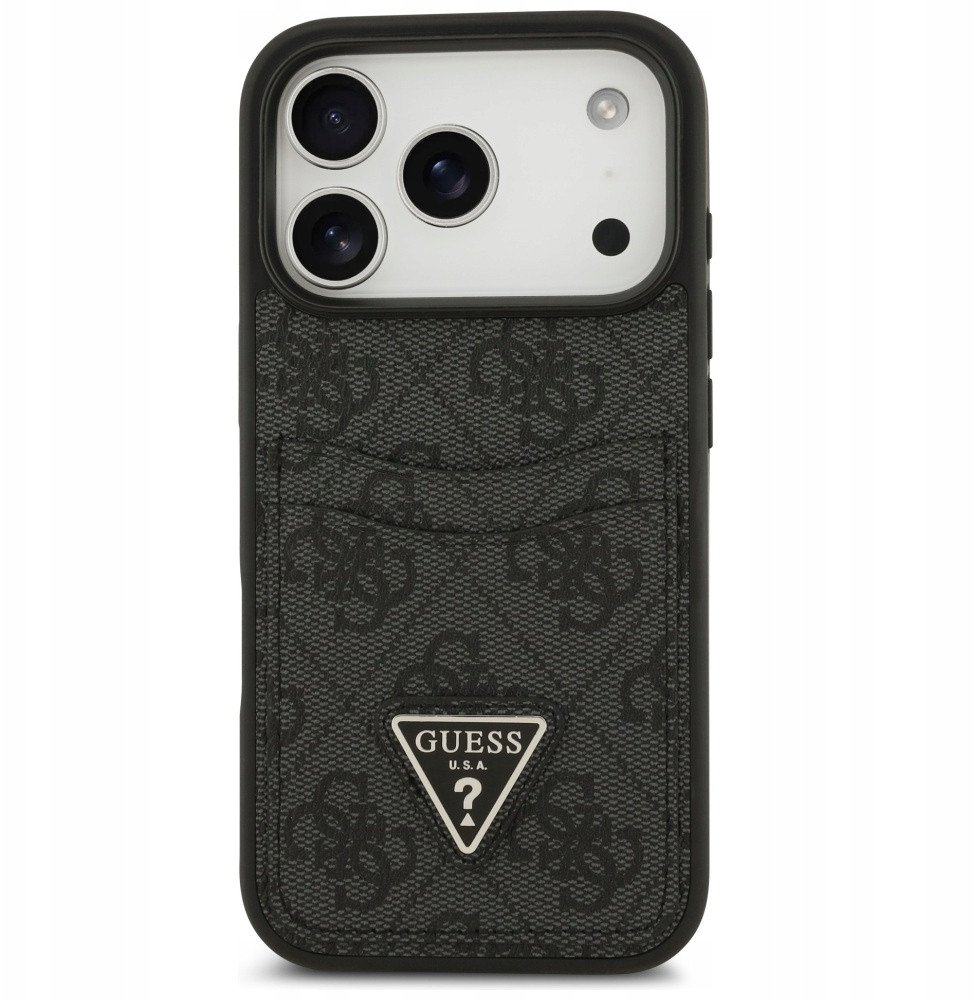 Чехол Guess iPhone 17 Pro PU 4G Double cardslot Triangle metal logo Hard Black, Magsafe, Черный
