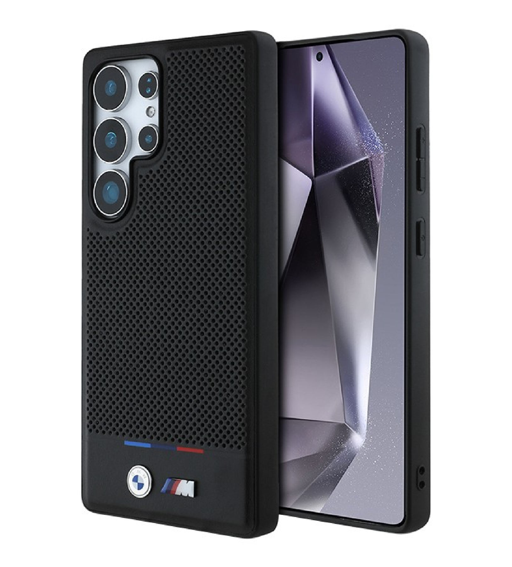 Чехол BMW M-Collection PU Perforated Tricolor Metal logo Galaxy S25 Ultra, MagSafe, Черный