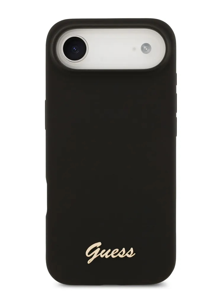 Чехол Guess iPhone Air чехол Liquid silicone Gold metal logo & Camera Hard Black, MagSafe, Черный